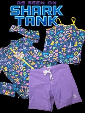 Shark Tank swimzip 3pc swimsuit set Girls 10-12